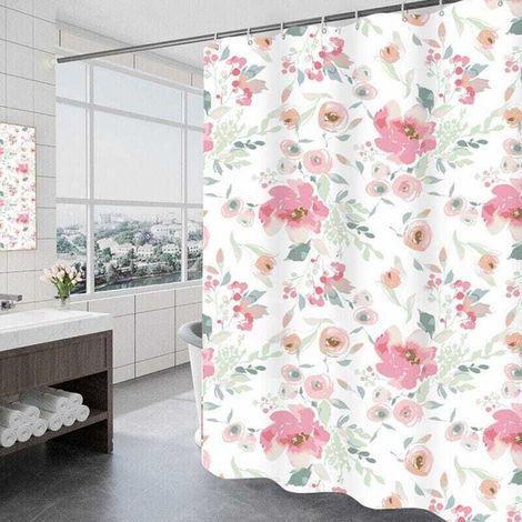 180 x 200cm Rideau de Douche avec 12 Crochets Séchage Rapide(Manoir des Roses), Tissu Polyester Imperméable Lavable en Machine, Rideaux Salle de Bain (1/5)