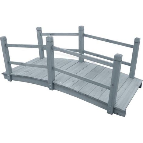 Pont de jardin gris, mesurant 140x60x56 cm, en bois de cèdre massif. (1/5)