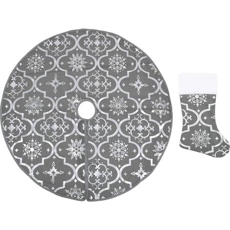 vidaXL Falda del árbol de Navidad de lujo con calcetín tela gris 122cm (1/2)