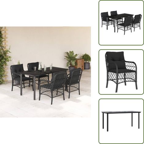 The Living Store 5-tlg. Garten-Essgruppe mit Kissen Schwarz Poly Rattan - Gartenessgruppe (1/5)