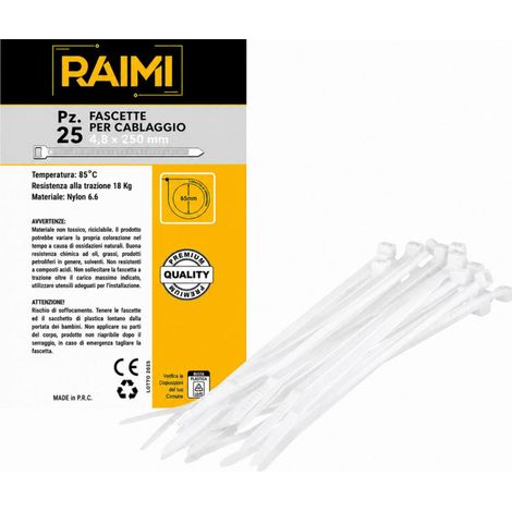EcoPrice Fascette Cablaggio 4.8x250mm 25pz Bianco RM-FC4825B