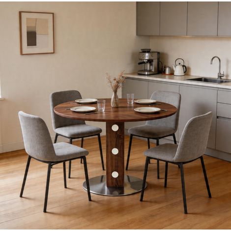 Esstisch Ø 100 cm in Walnussoptik aus MDF, klappbare Tischplatte und Metallfuß (1/5)