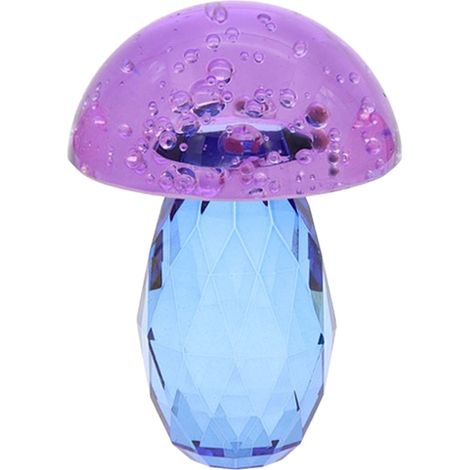 Briefbeschwerer in Pilzform aus violettem und blauem Glas, farbenfrohe und moderne Dekoration