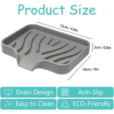 2 Pièce Porte Savons Silicone, Porte Savon Salle de Bain avec évacuation, Support Savon Incliné, Porte-Savons Antidérapants (Gris) (1/5)