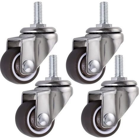 HONORNIC - Lot de 4 roulettes pivotantes, tige de 25 mm, M6 × 15, roulettes pivotantes en caoutchouc pour chariots, chariots et lits (1/5)