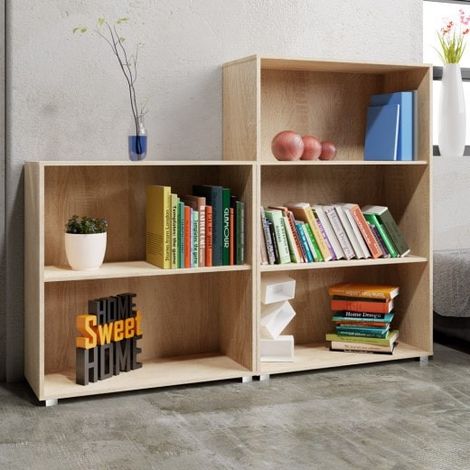 Set d'Étagère 115 cm + 77 cm de haut Colonne bibliothèque Couleur chêne (1/5)