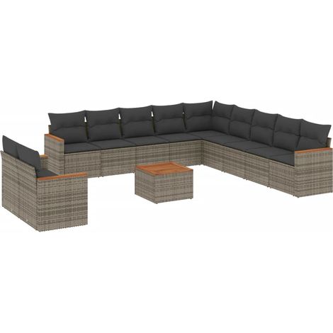 Salon de jardin avec coussins 12 pcs gris résine tressée (1/5)