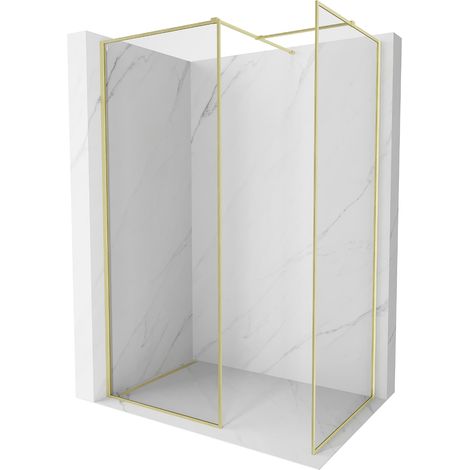 Mexen Kioto-XF Walk-in-Duschwand mit Rahmen 100 x 80 cm, transparent 10 mm, gebürstetes Gold - 800-100-202-04-55-080-XF (1/5)
