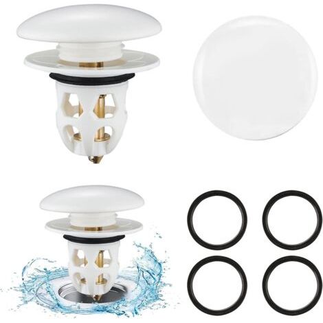 QORVA-Lot de 2 bouchons d'évier universels blancs avec filtre anti-obstruction, filtre de vidange anti-blocage, bouchon de baignoire pour évier de cuisine, adapté aux trous de vidange de 34 à 40 mm.