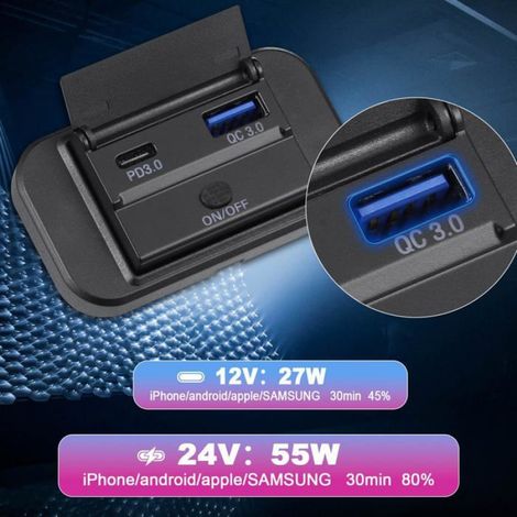 Prise chargeur voiture 12V/24V - 1 pièce, panneau QC3.0 PD3.0 - LED pour bateau, camping-car Cuneary (1/5)