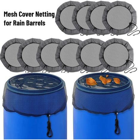 10 Adjustable Rain Barrel Net Covers with Drawstring, Leaf & Mosquito Protection Ø75cm (1/5)