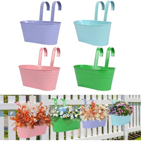 4pcs Pot de fleurs, Métal, Double crochet, Trou de drainage, Balcon Jardin. (1/5)