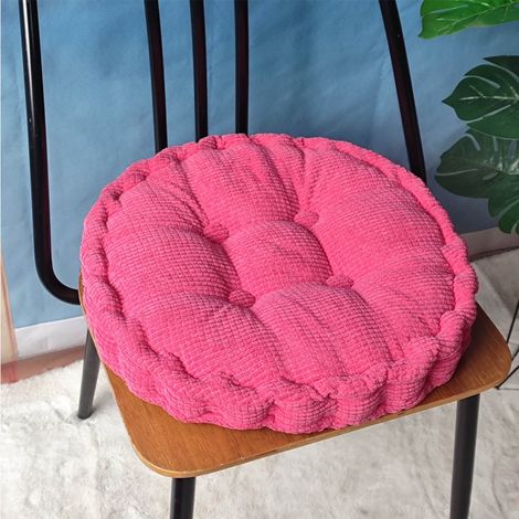 Coussin De Siege Ronde - Mousse EPE - Pour Chaise Intérieure Bureau Salle À Manger Cuisine - Rose Fuchsia - Diamètre 35,5 cm (1/5)