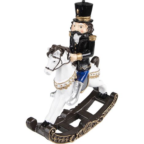 Casse-noisette de Noël sur cheval à bascule figurine décorative plastique noir et blanc 18 cm - PANGIVO (1/4)