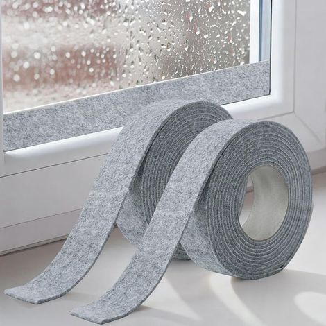 Bandes adhésives absorbantes pour vitres, bandes anti-condensation, 400 x 3 cm, ruban adhésif en feutre de coton pour fenêtres (lot de 2,gris)