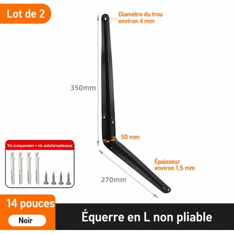 Équerre fixe en L pour étagère murale noir 14 pouces 40 cm lot de 2 avec vis 7 14 40cm réf 1 × 1 × 1 cm 204 g – Livraison gratuite