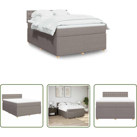 vidaXL Surmatelas -  Sommier à lattes de lit avec matelas Taupe 160x200 cm Tissu (1/5)
