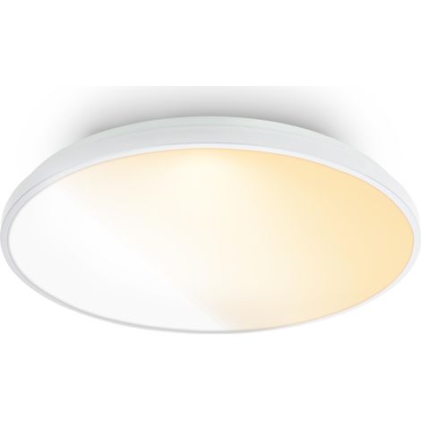 Plafonnier LED avec télécommande, intensité réglable, anneau décoratif, lumière du blanc chaud au neutre, lustre salon, lustre chambre, 48 x 6,5 cm, blanc (1/5)