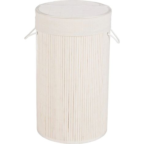 Panier À Linge Bamboo Rond Blanc 35 X 60 X 35 Cm (1/5)