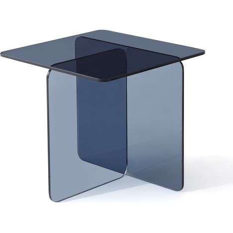 Table d'appoint en verre trempé gris transparent 45x45x51 cm, bout de canapé polyvalent pour salon, cuisine, bureau ou extérieur, empilable – CHICFURN (1/5)