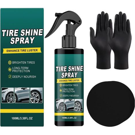 Spray brillance pour pneus – Outil d'entretien de 100 ml avec gants en éponge Agent de nettoyage de pneus de voiture – pour berline, camion, camping-car, moto, scooter, VTT, atelier, maison, garage (1/5)