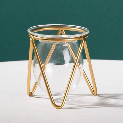 Terrarium pour plantes avec support en métal, vase en verre pour bulbe de plante aérienne, vase à structure métallique géométrique pour la propagation hydroponique des plantes, décoration pour la mais (1/5)