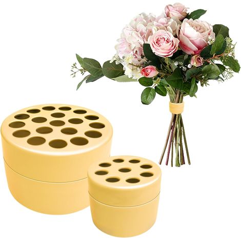 Ensemble de 2 supports à tiges de fleurs en spirale - Outil Ikebana en acier inoxydable pour bouquets et compositions florales en vase (Jaune S+L) (1/4)