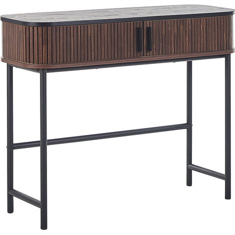Beliani – Console moderne à portes coulissantes – Bois d'ingénierie marron – 2 compartiments – Design rétro pour couloir ou salon