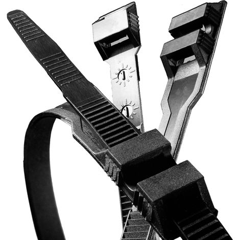 Confezione 100 Collari Fissaggio Nylon con Doppia Linguetta Chiusura per Cablaggio Fissaggio Cavi Tubi Tubazioni Colore Nero Dimensioni 265 x 9 mm, Diametro min-max 6-78