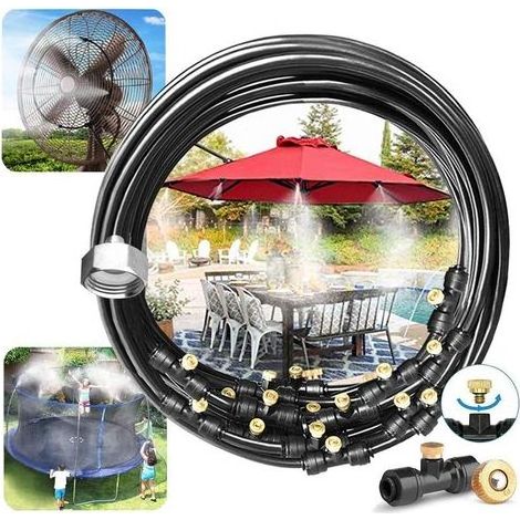 TAISHENGDA Nebelsystem (20 m) – Nebelkühlungssystem für den Außenbereich – Nebelschlauch mit 20 Messing-Sprühdüsen für Garten, Terrasse, Trampolin und Balkon (1/5)