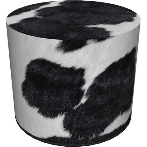 Pouf decorativo Bertoni, stampa mucca - pouf rotondo per soggiorno, ingresso, cilindro 40 cm, elegante, cerniera, lavabile (1/5)