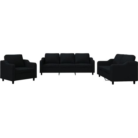 Set di Divani 3 pz con Cuscini Nero in Tessuto vidaXL (1/5)