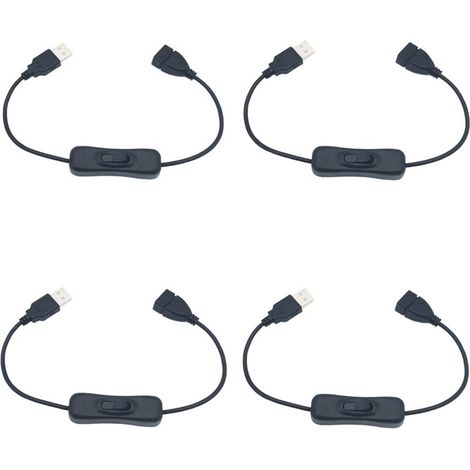 Interrupteur USB, 4 pcs 30 cm USB Câble d'extension avec Interrupteur on/Off, compatible pour enregistreur de conduite, lampe de burea, bande LED