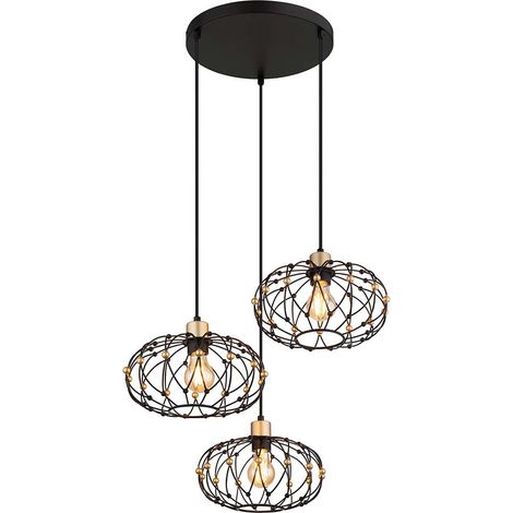 Pendelleuchte Hängelampe Deckenleuchte schwarz Goldoptik 3-flammig H 150 cm