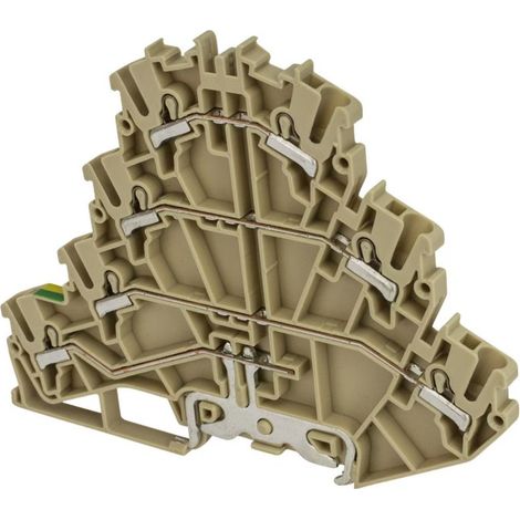 Borne de jonction trois étages + terre à ressort 2,5mm² - pas 5mm - beige - type PushFit - IMO (1/4)