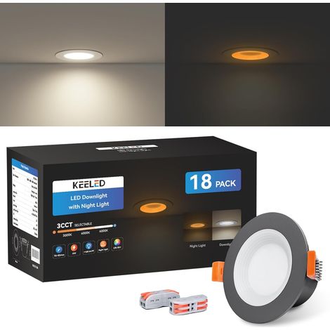 Spot LED Encastrable avec Veilleuse, 6W, 3 Températures de Couleur Sélectionnables 3000K/4000K/6000K, 230V, Découpe 70-85mm, Lot de 6 (1/5)