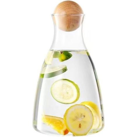 Carafe en verre incurvée - - Capacité 1700 ml - Couvercle boule en bois - Verre borosilicate (1/5)