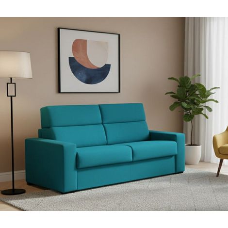 Dmora - Sofá fijo 2 plazas Vala, Sofá lineal para salón, acolchado, desenfundable, calidad 100% Made in Italy, 180x95 h100 cm, Azul claro (1/5)