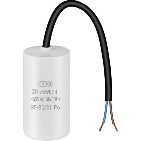 CBB60 Starter Capacitor, 20μF 450V, 50/60Hz, with Wire (1/5)
