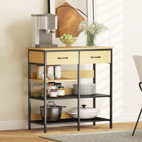 Buffet,commode avec 2 tiroirs,3 étagères ouvertes,meuble cuisine pour la cuisine,salon 90 x 40 x 91 cm,bois naturel (1/5)