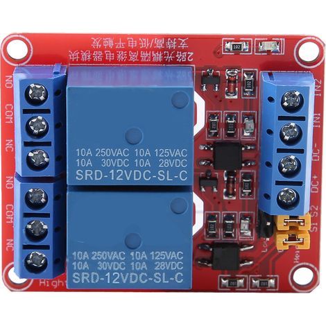 Módulo de relé de 2 canales con optoacoplador aislado y módulo de activación de nivel alto/bajo (12 V). (1/5)