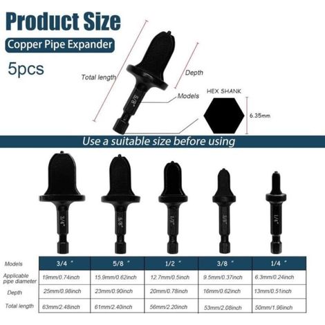 Coffret 5 écarteurs pour tubes en cuivre : 1/4 pouce, 3/8 pouce, 1/2 pouce, 5/8 pouce et 3/4 pouce