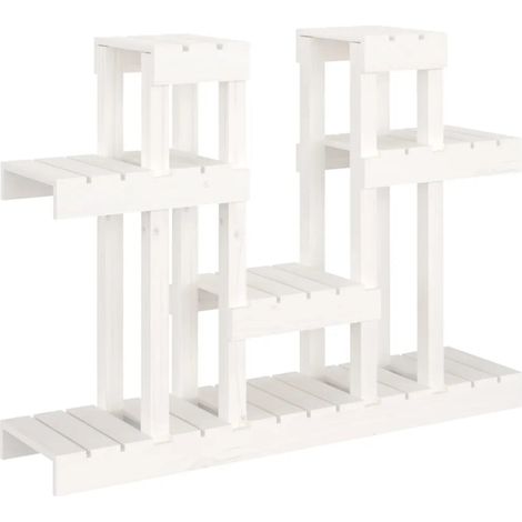 Support à plantes design rustique jardin 104,5 x 25 x 77,5 cm en bois massif blanc (1/5)