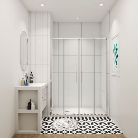Paroi de douche à l'italienne 140x190cm profilé en chromé l'accès au centre (1/5)