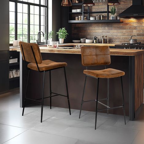 Lot de 2 tabourets de bar 75 cm en tissu suédine marron - POMINA (1/5)
