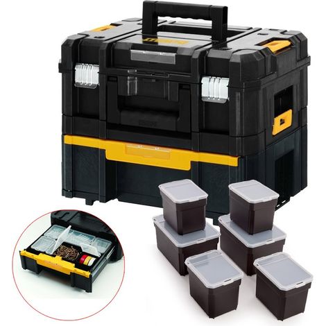 Dewalt DWST1-70703 TStak II + III DWST1-70705 Stackable Tool Boxes +6 Organisers