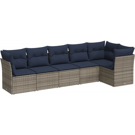 6 Piece Garden Sofa Set with Cushions Grey Poly Rattan vidaXL (1/3)