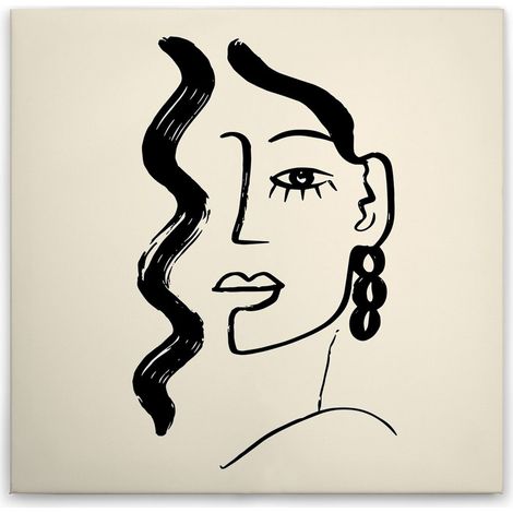 Leinwandbild Abstrakt Oneliner M1-No.51387 - Kunstdruck auf Leinwand in Creme Schwarz - Wandbild 40 x 40 cm