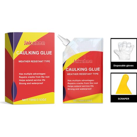 Mastic imperméable JAKEHOE pour la réparation des fissures murales et le scellement des joints, la réparation des carreaux et briques descellés, adhésif imperméable 100 g + grattoir + gants jetables (1/5)