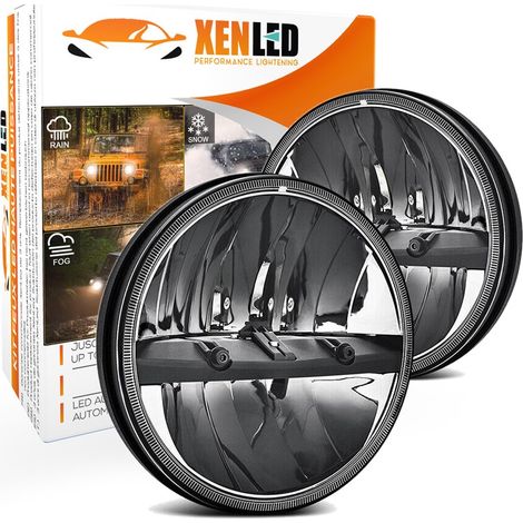 Phares LED 7" Look Origine Jeep, Wrangler, Chevrolet, Honda 45W - Homologué - Noir - La paire Droite et Gauche (1/5)